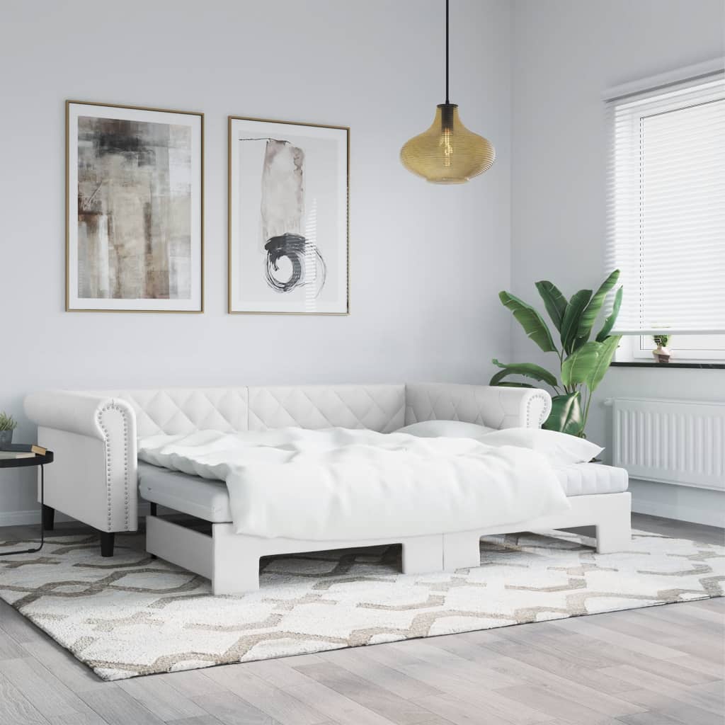 Divano Letto Estraibile e Materassi Bianco 90x200 cm Similpelle