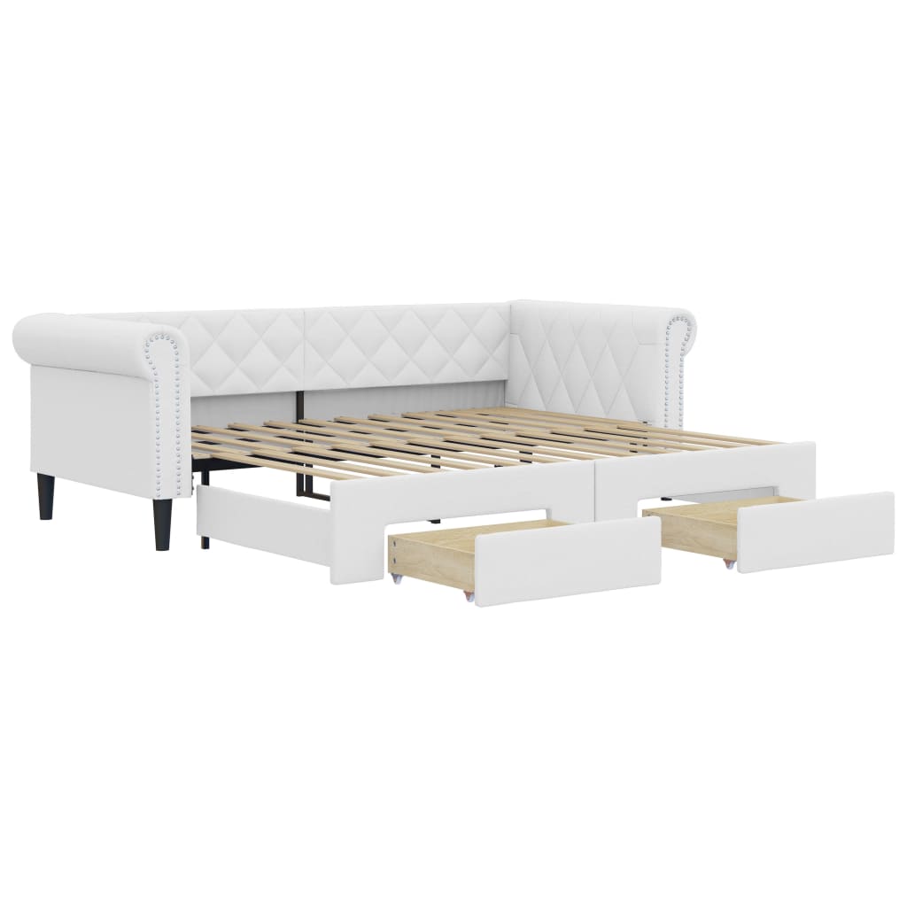 Divano Letto Estraibile con Cassetti Bianco 90x200cm Similpelle