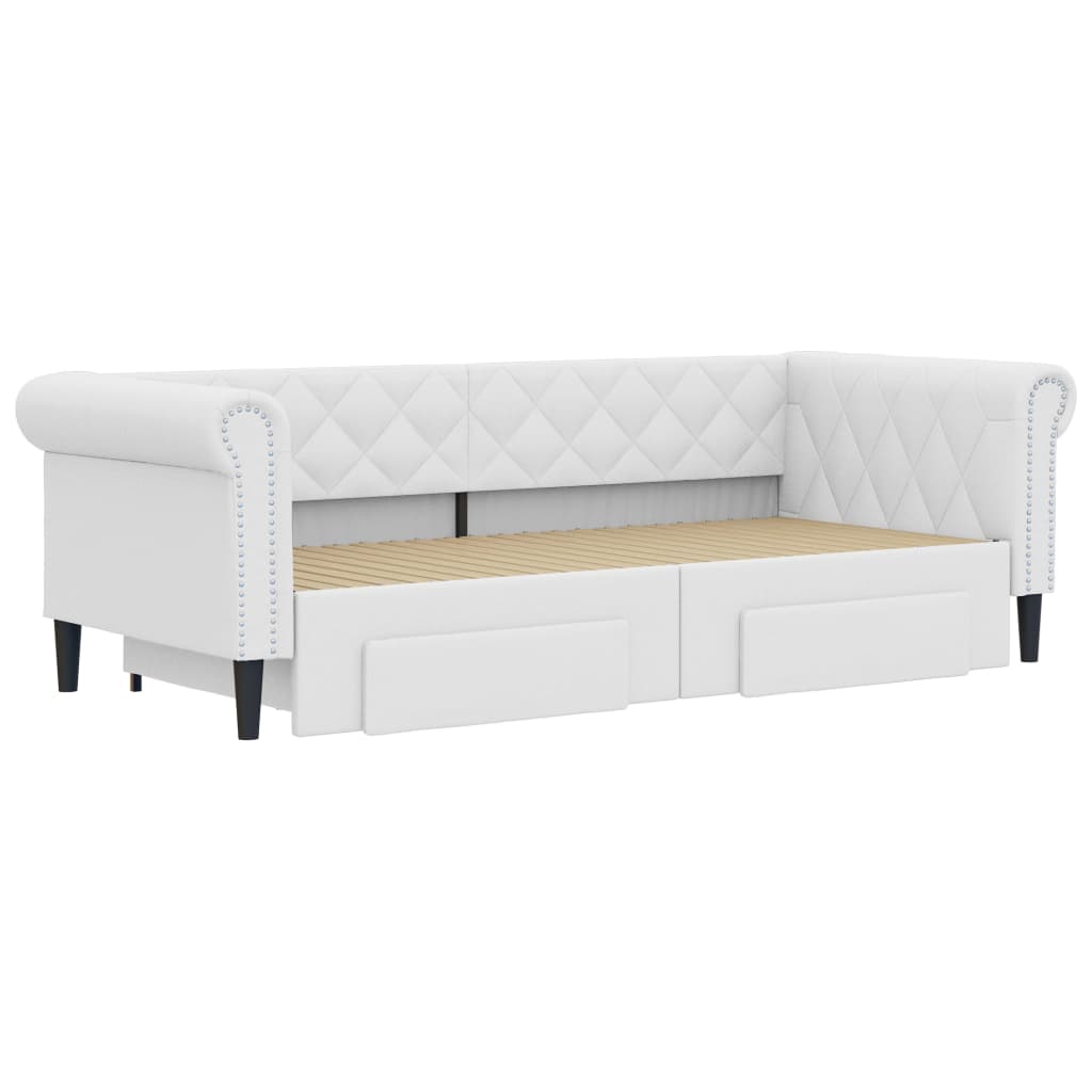 Divano Letto Estraibile con Cassetti Bianco 90x200cm Similpelle
