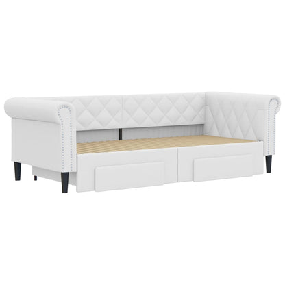 Divano Letto Estraibile con Cassetti Bianco 90x200cm Similpelle