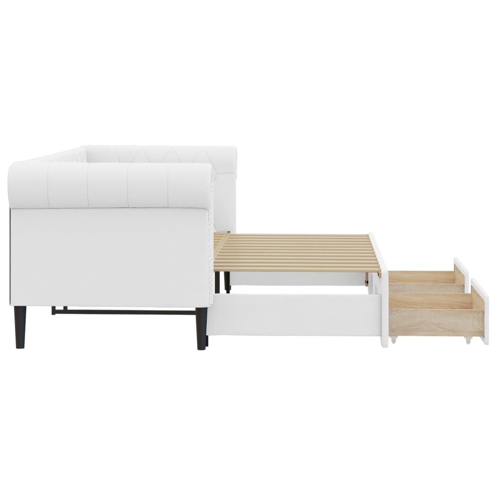 Divano Letto Estraibile con Cassetti Bianco 90x200cm Similpelle