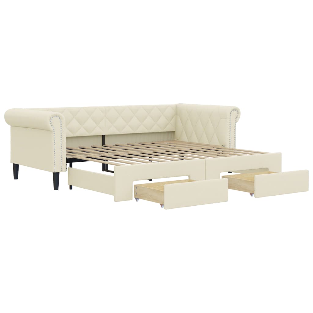 Divano Letto Estraibile con Cassetti Crema 90x200 cm Similpelle