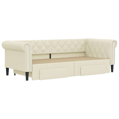 Divano Letto Estraibile con Cassetti Crema 90x200 cm Similpelle