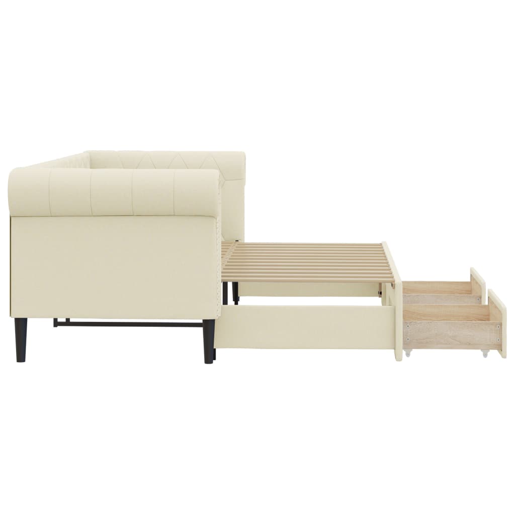 Divano Letto Estraibile con Cassetti Crema 90x200 cm Similpelle