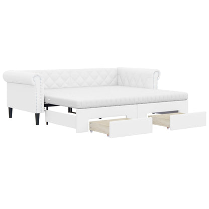 Divano Letto Estraibile con Cassetti Bianco 90x200cm Similpelle