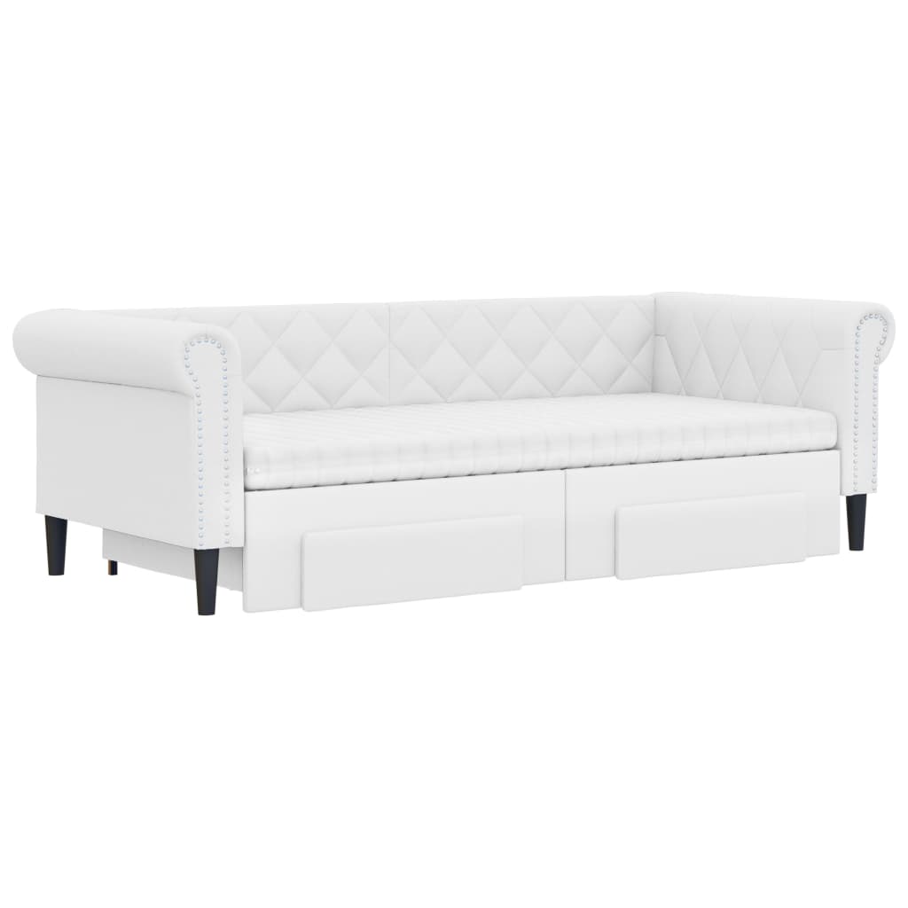 Divano Letto Estraibile con Cassetti Bianco 90x200cm Similpelle