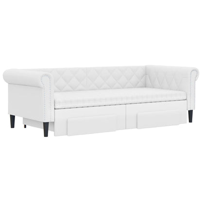 Divano Letto Estraibile con Cassetti Bianco 90x200cm Similpelle