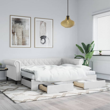 Divano Letto Estraibile con Cassetti Bianco 90x200cm Similpelle