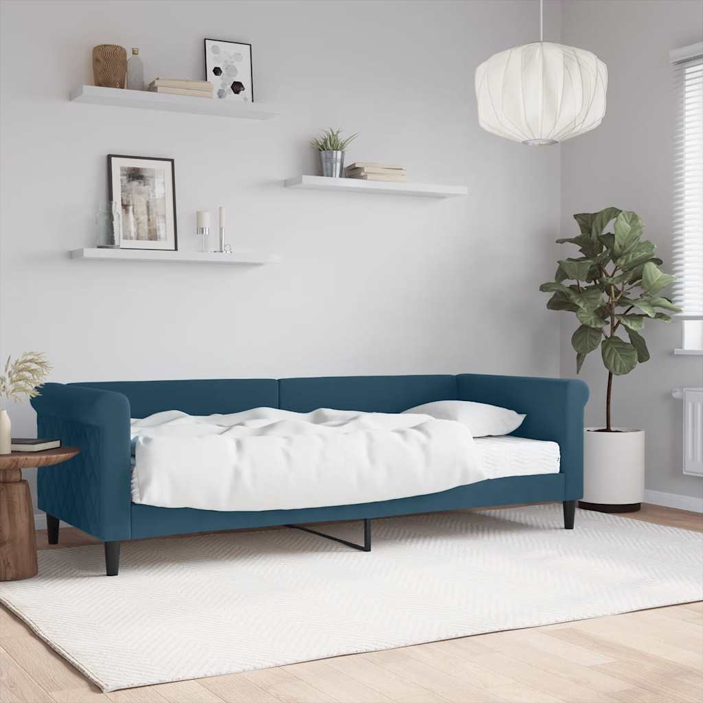 Divano Letto con Materasso Blu 80x200 cm in Velluto
