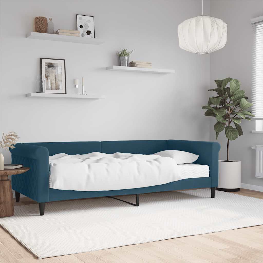 Divano Letto con Materasso Blu 90x200 cm in Velluto