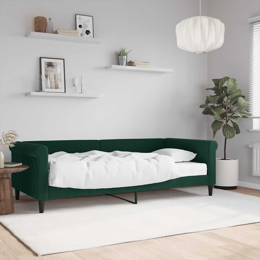Divano Letto con Materasso Verde Scuro 90x200 cm in Velluto