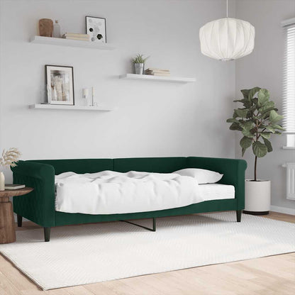 Divano Letto con Materasso Verde Scuro 90x200 cm in Velluto
