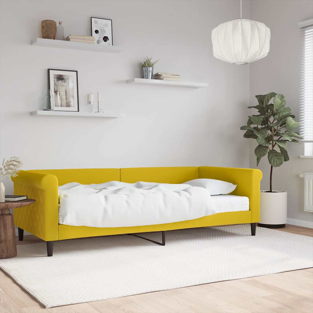 Divano Letto con Materasso Giallo 90x200 cm in Velluto