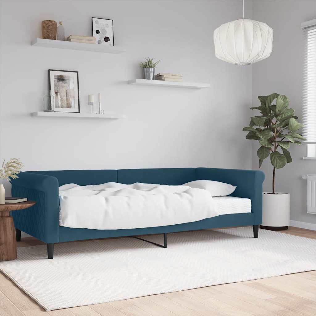 Divano Letto con Materasso Blu 100x200 cm in Velluto