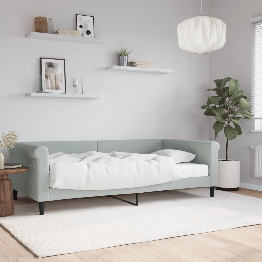 Divano Letto con Materasso Grigio Chiaro 100x200 cm in Velluto