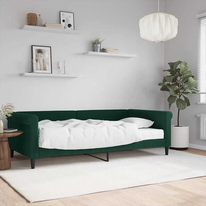 Divano Letto con Materasso Verde Scuro 100x200 cm in Velluto