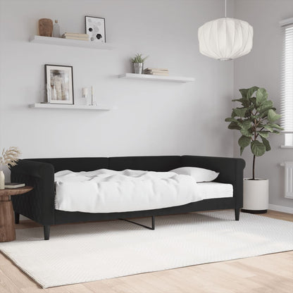 Divano Letto con Materasso Nero 100x200 cm in Velluto