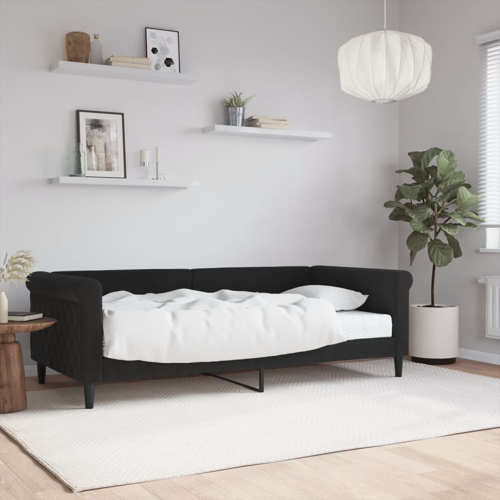 Divano Letto con Materasso Nero 90x190 cm in Velluto