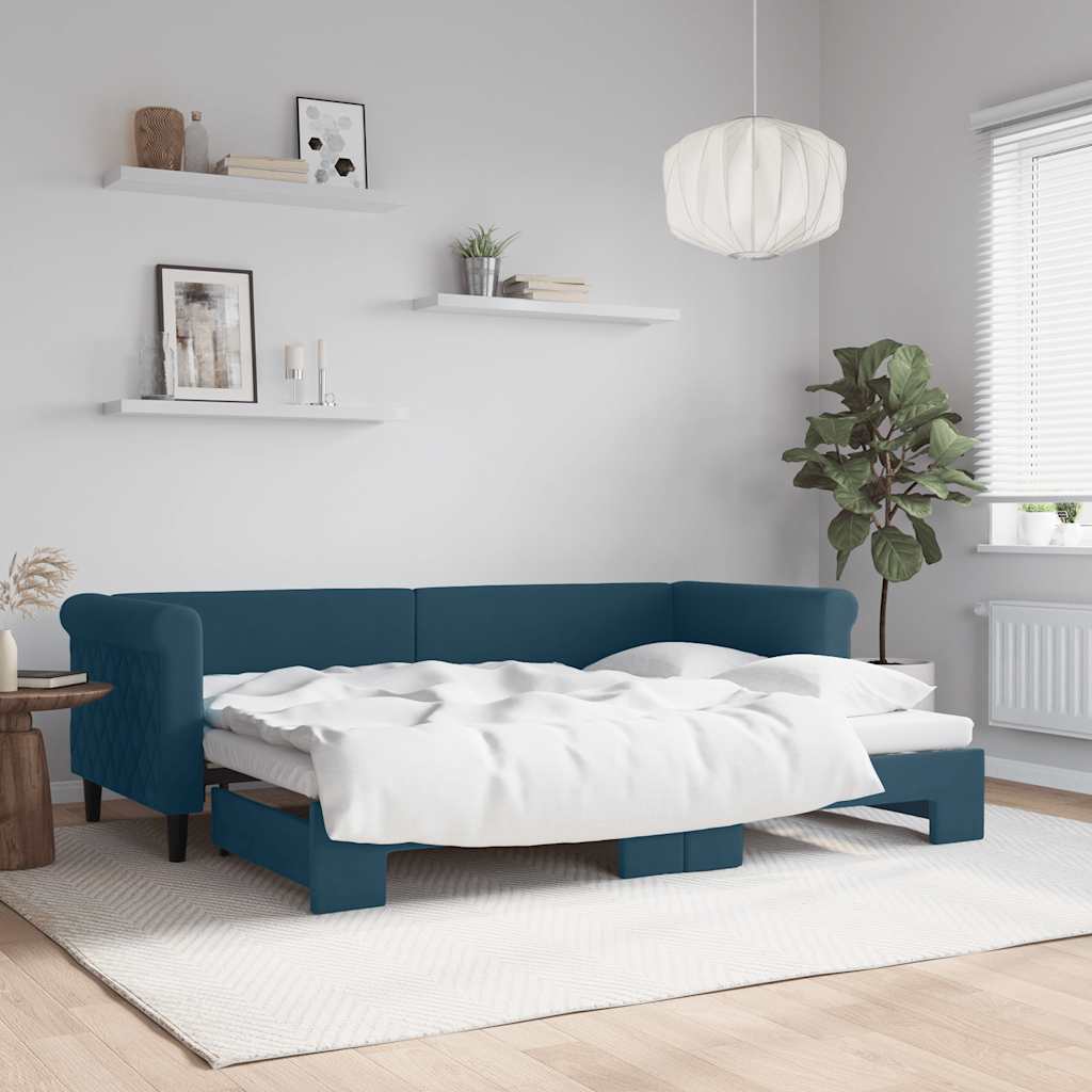 Divano Letto con Letto Estraibile Blu 80x200 cm in Velluto