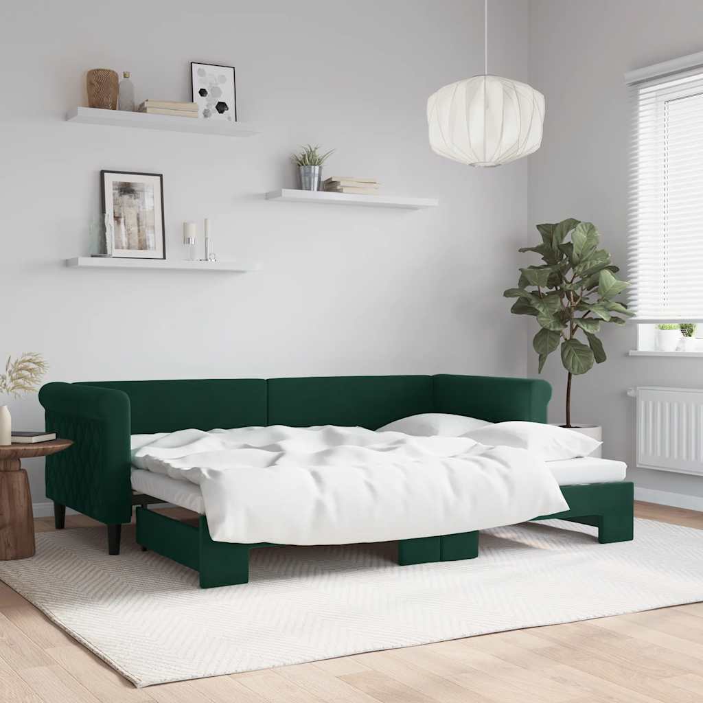 Divano Letto con Letto Estraibile Verde Scuro 80x200cm Velluto