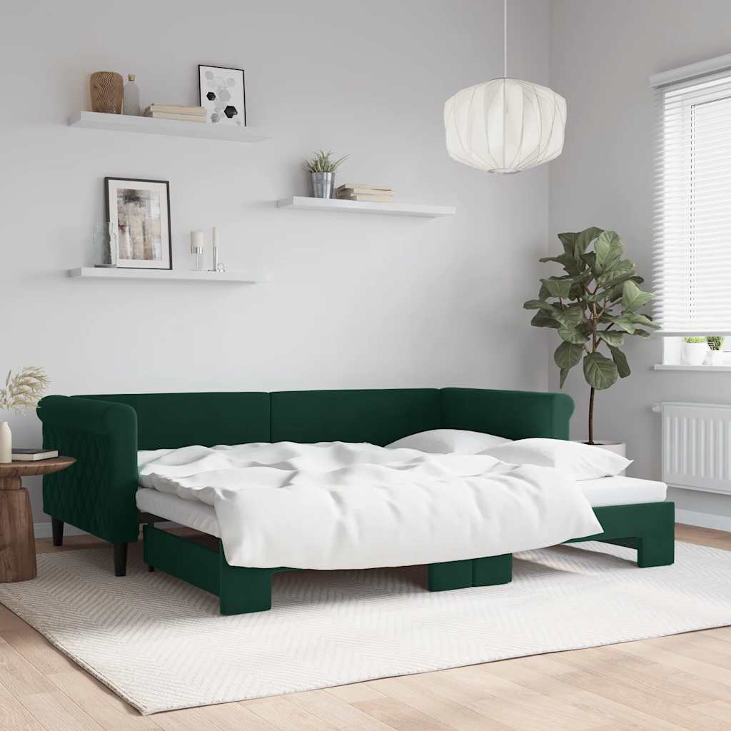 Divano Letto con Letto Estraibile Verde Scuro 90x200cm Velluto