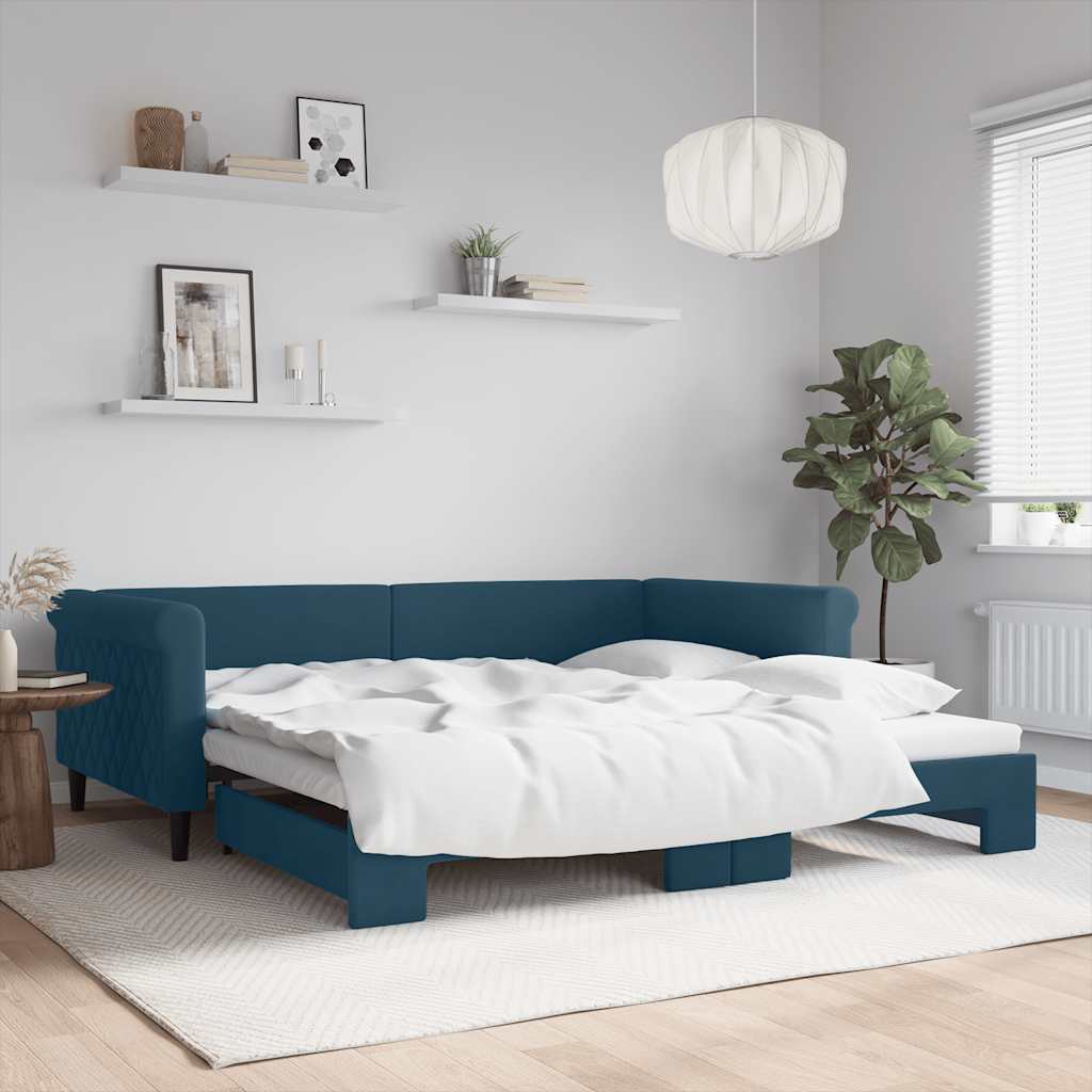 Divano Letto con Letto Estraibile Blu 100x200 cm in Velluto