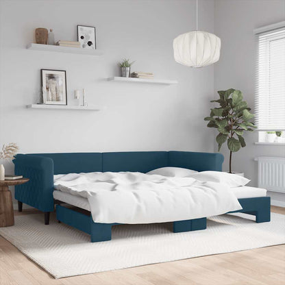 Divano Letto con Letto Estraibile Blu 100x200 cm in Velluto