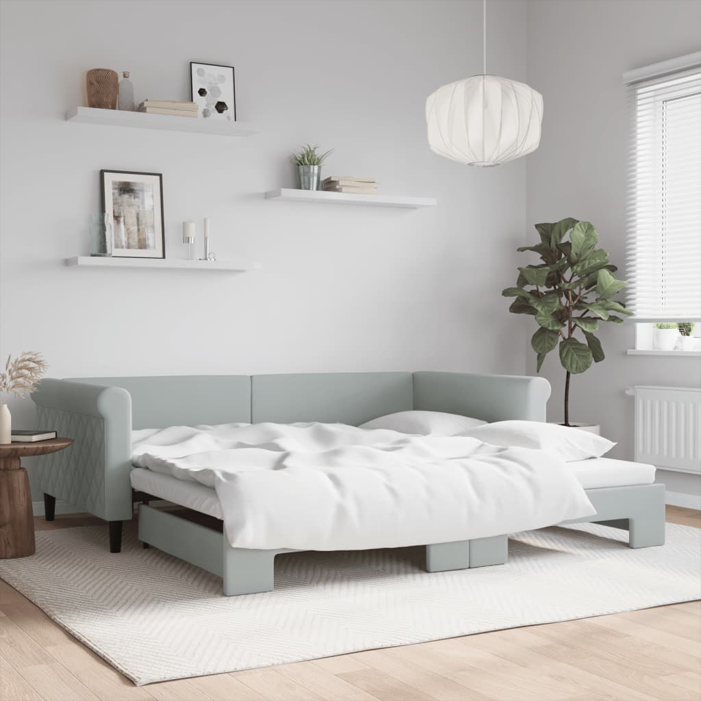 Divano Letto con Letto Estraibile Grigio Chiaro 100x200 Velluto