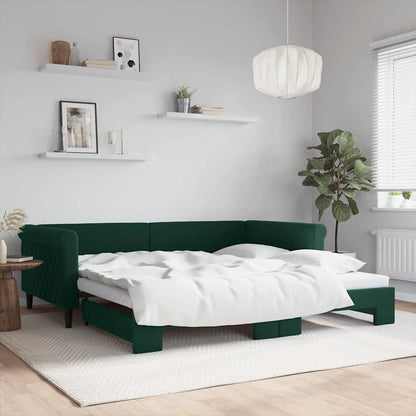 Divano Letto con Letto Estraibile Verde Scuro 100x200cm Velluto