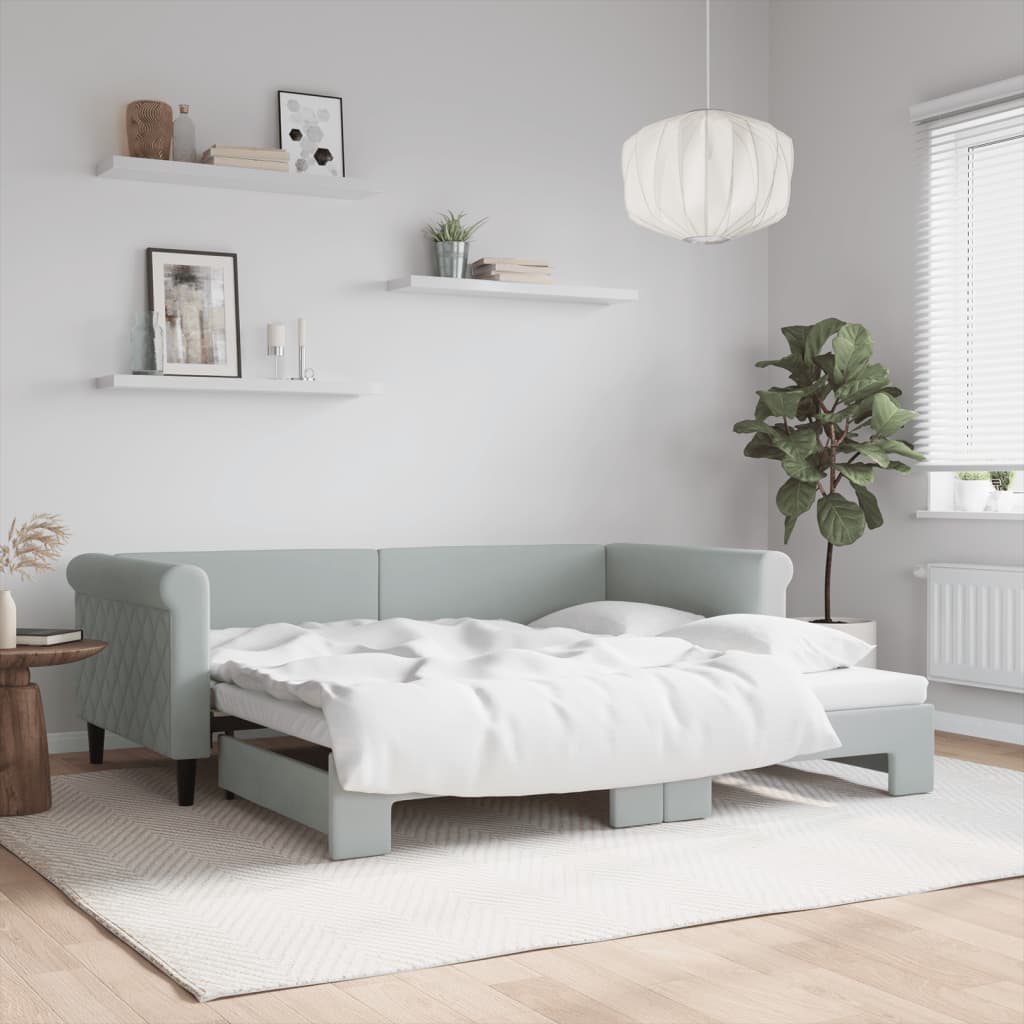 Divano Letto con Letto Estraibile Grigio Chiaro 90x190 Velluto