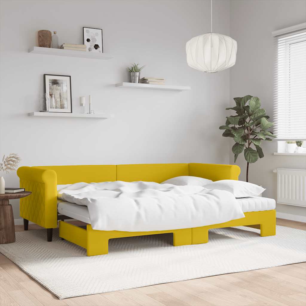 Divano Letto Estraibile con Materassi Giallo 80x200 cm Velluto