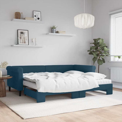 Divano Letto Estraibile con Materassi Blu 90x200 cm Velluto