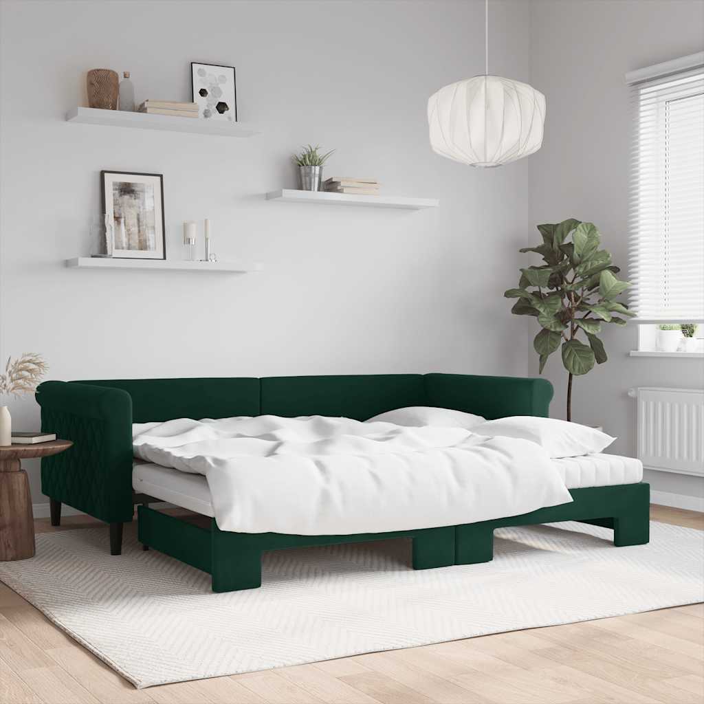 Divano Letto Estraibile Materassi Verde Scuro 90x200 Velluto