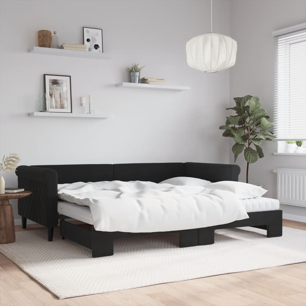 Divano Letto Estraibile con Materassi Nero 90x200 cm Velluto