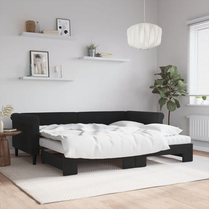 Divano Letto Estraibile con Materassi Nero 90x200 cm Velluto