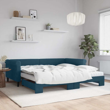 Divano Letto Estraibile con Materassi Blu 100x200 cm Velluto