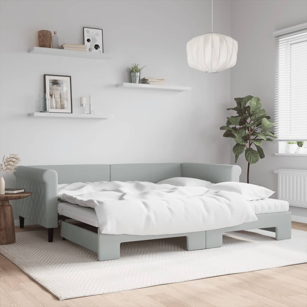 Divano Letto Estraibile Materassi Grigio Chiaro 100x200 Velluto