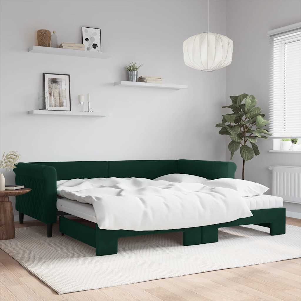 Divano Letto Estraibile Materassi Verde Scuro 100x200 Velluto