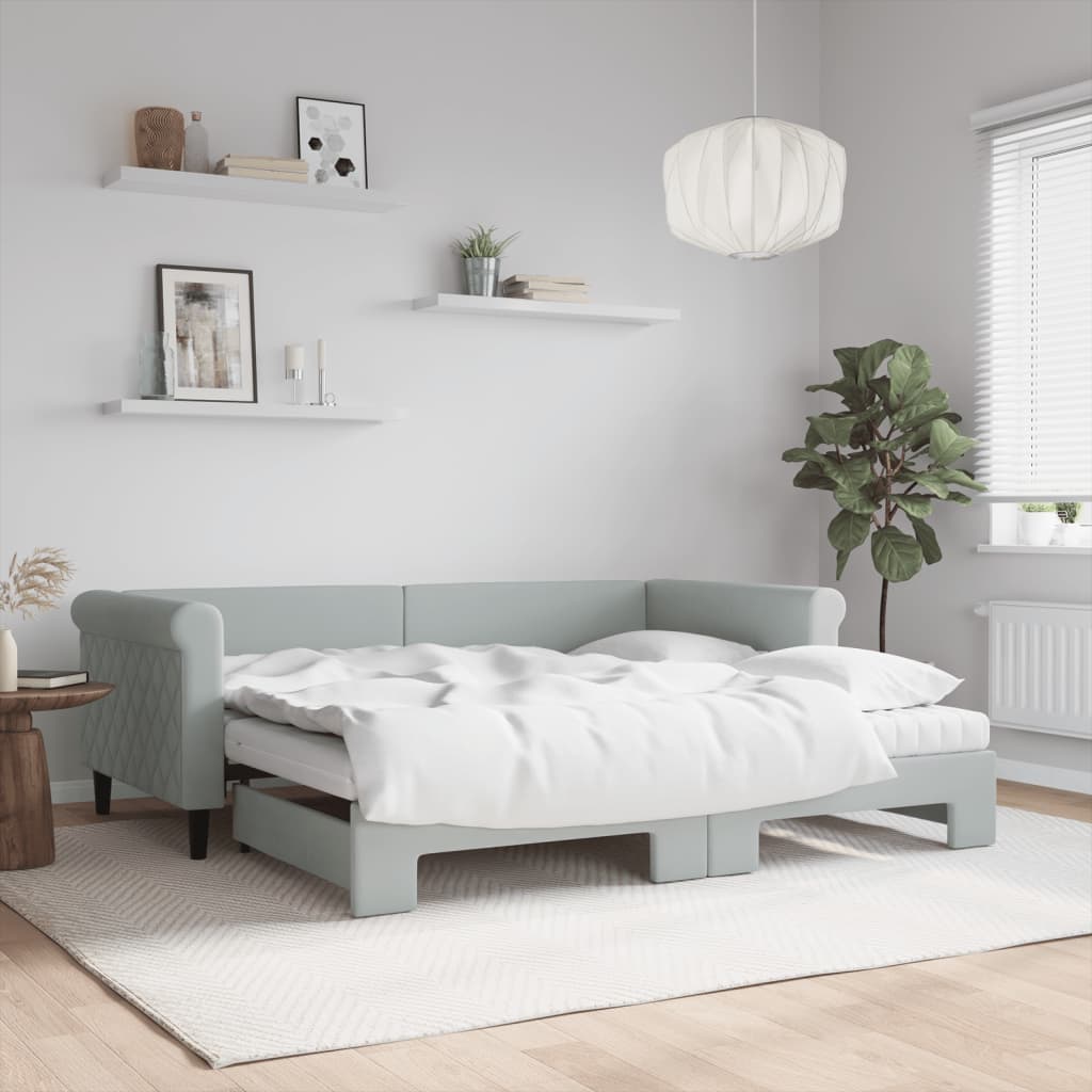 Divano Letto Estraibile Materassi Grigio Chiaro 90x190 Velluto