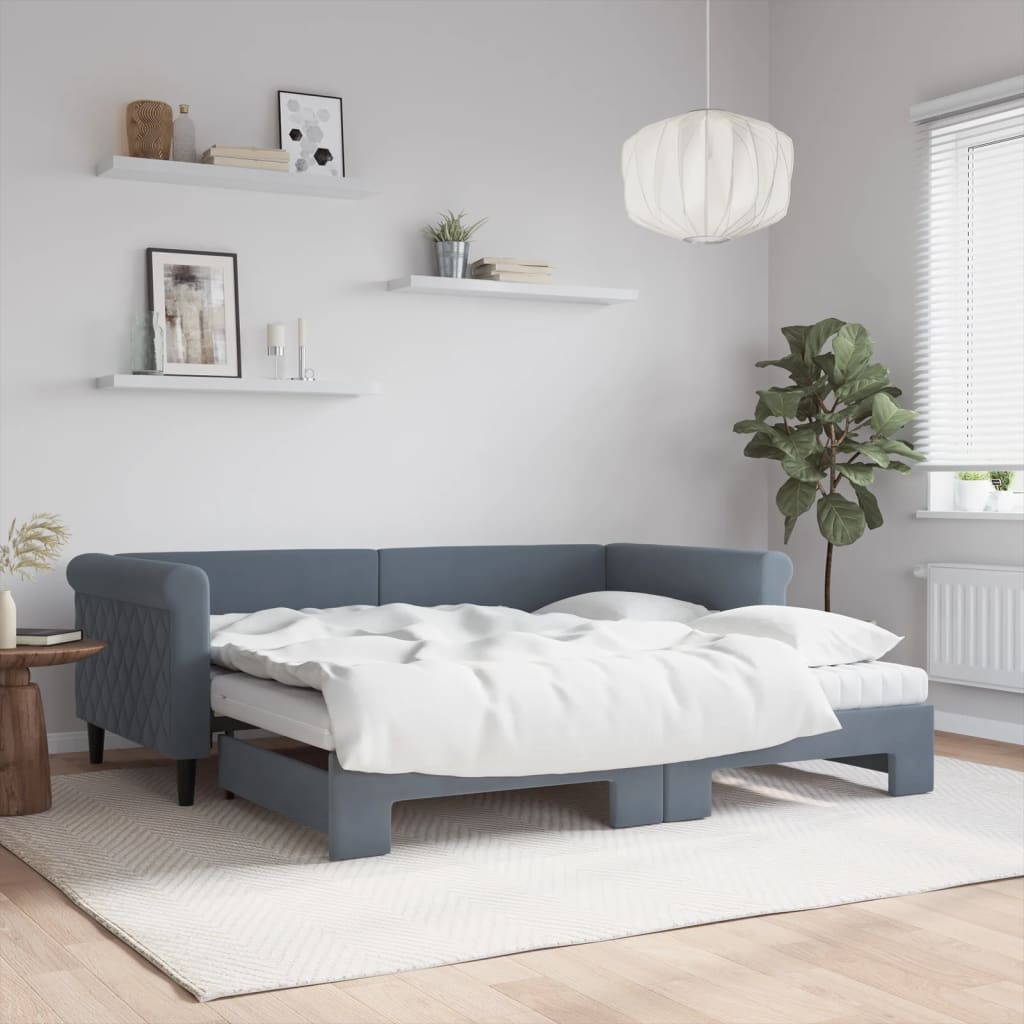Divano Letto Estraibile Materassi Grigio Scuro 90x190cm Velluto