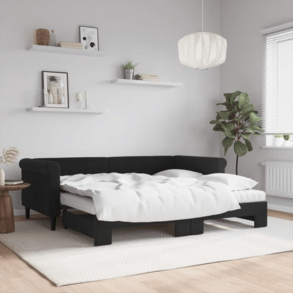 Divano Letto Estraibile con Materassi Nero 90x190 cm Velluto