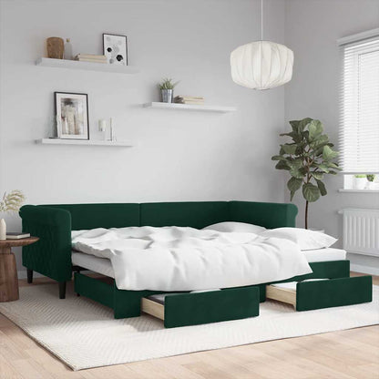 Divano Letto Estraibile Cassetti Verde Scuro 90x200cm Velluto