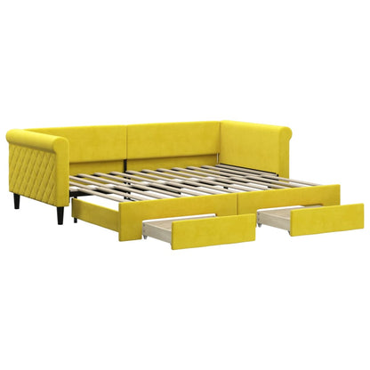 Divano Letto Estraibile con Cassetti Giallo 90x200cm in Velluto