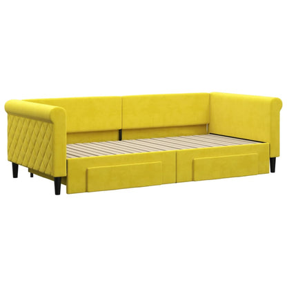 Divano Letto Estraibile con Cassetti Giallo 90x200cm in Velluto
