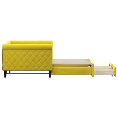 Divano Letto Estraibile con Cassetti Giallo 90x200cm in Velluto