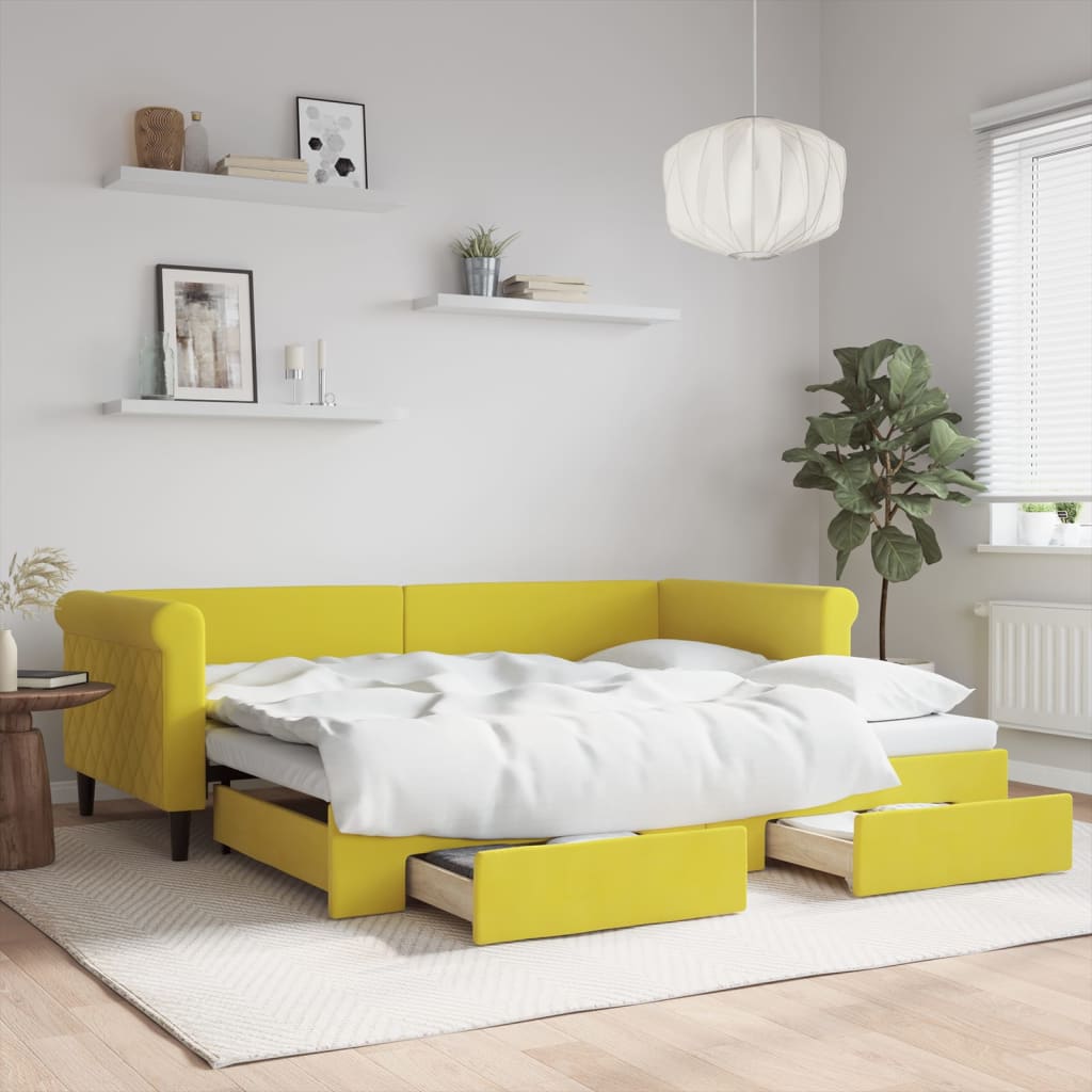 Divano Letto Estraibile con Cassetti Giallo 90x200cm in Velluto