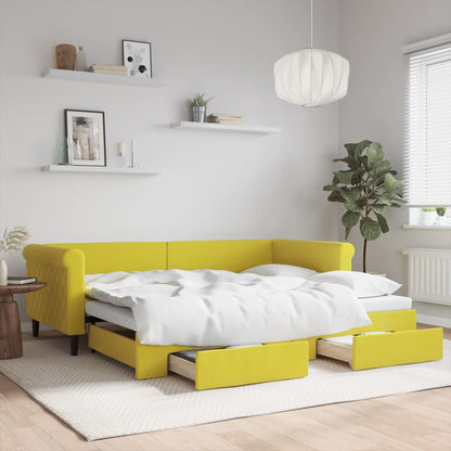 Divano Letto Estraibile con Cassetti Giallo 90x200cm in Velluto