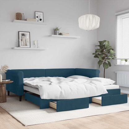 Divano Letto Estraibile con Cassetti Blu 100x200 cm in Velluto