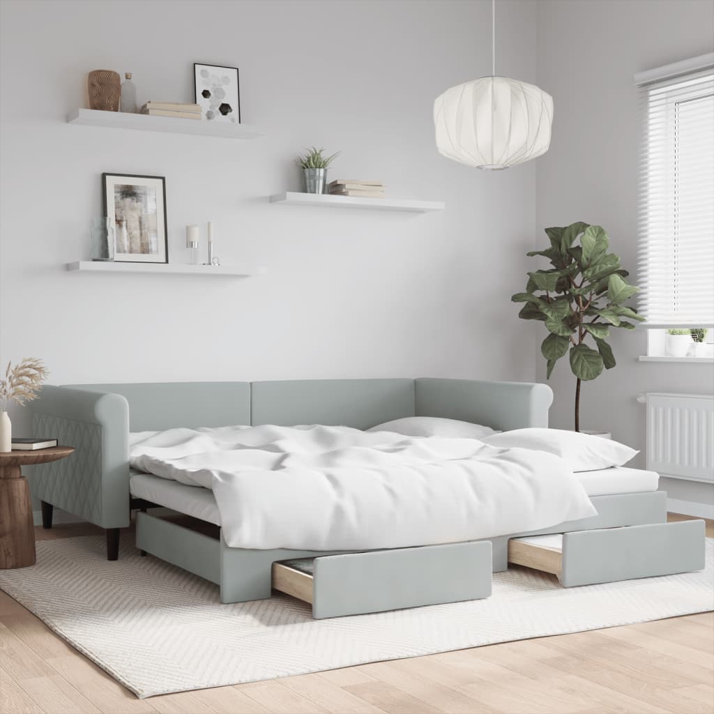 Divano Letto Estraibile Cassetti Grigio Chiaro 100x200 Velluto