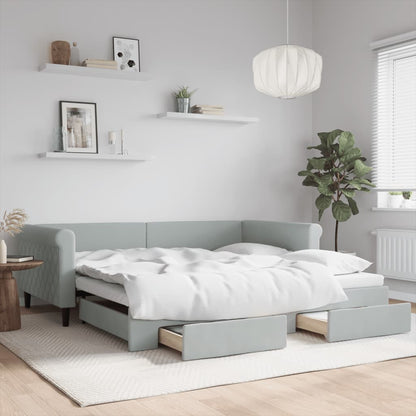 Divano Letto Estraibile Cassetti Grigio Chiaro 100x200 Velluto
